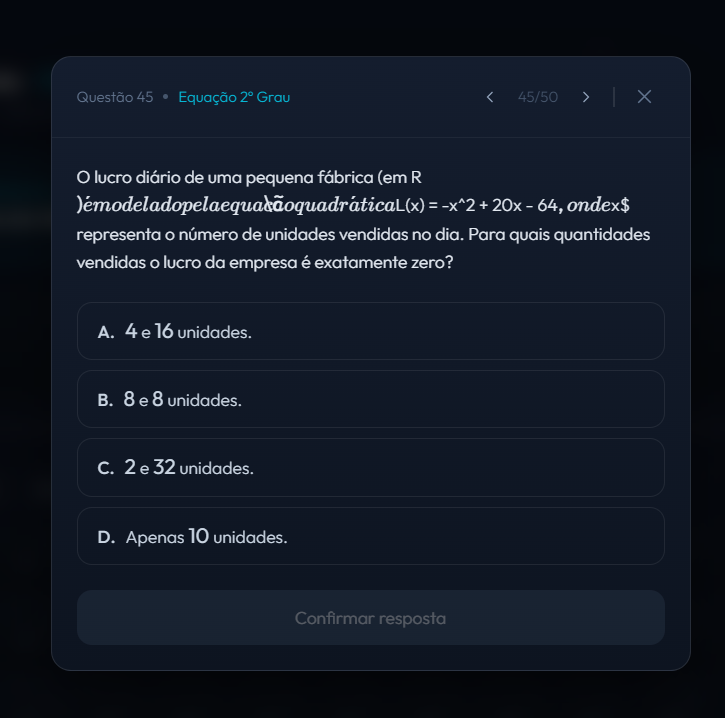 Questão 45: o cifrão de R$ abriu um delimitador de LaTeX e meia frase do enunciado virou itálico embaralhado